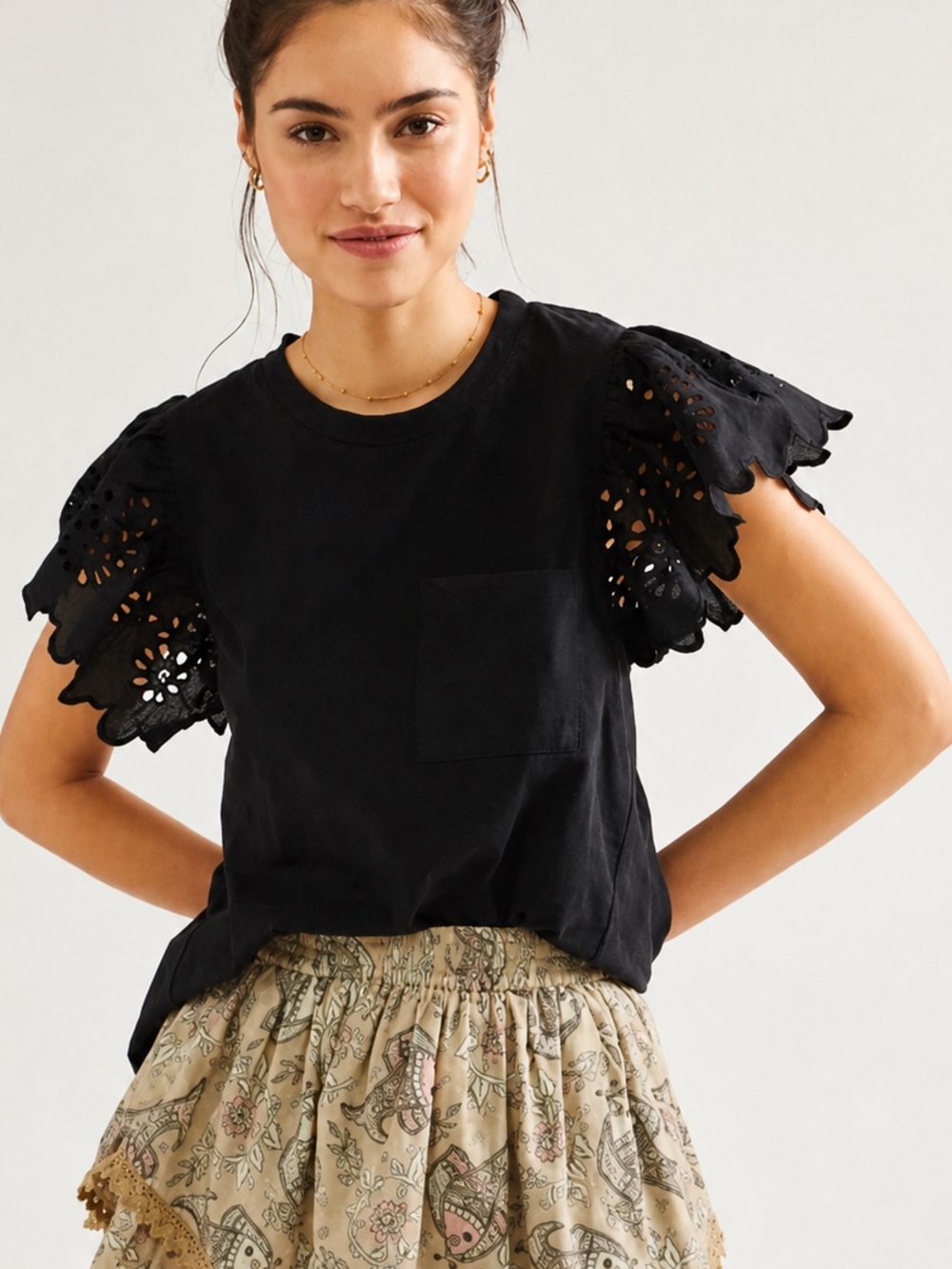 Anthropologie Seen Worn Kept Black Eyelet Lace Top Boho Witchy Whimsigoth XL